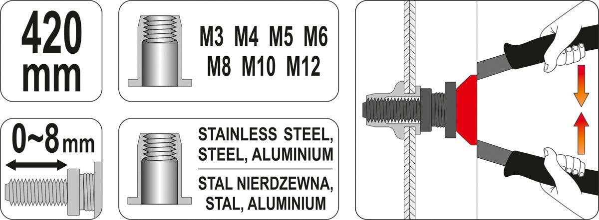 HAND RIVETER NUT M3-M12 (YT-36125)
