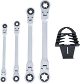 DOUBLE RATCHET RING SPANNER SET | ADJUSTABLE | WITH E-TYPE RING HEADS | E6 - E24 | 4 PCS. (71028)
