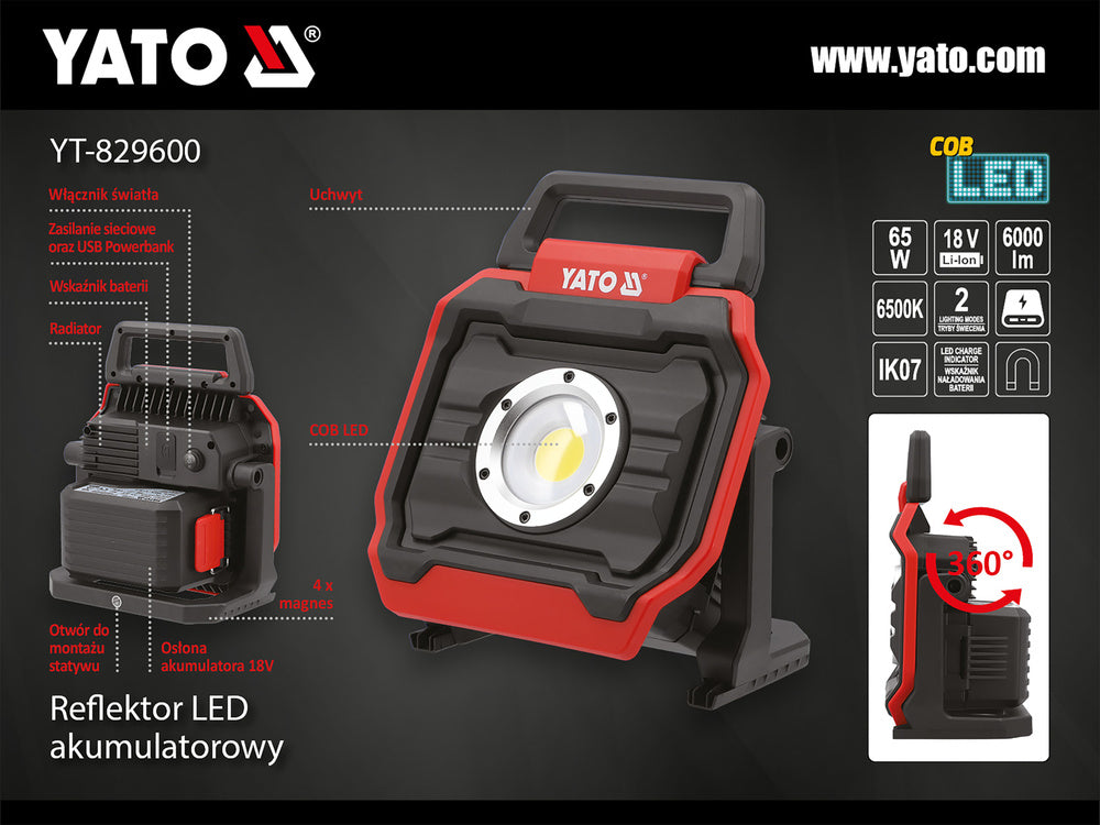 FLOODLIGHT 18V 6000LM 65W - BODY (YT-829600)