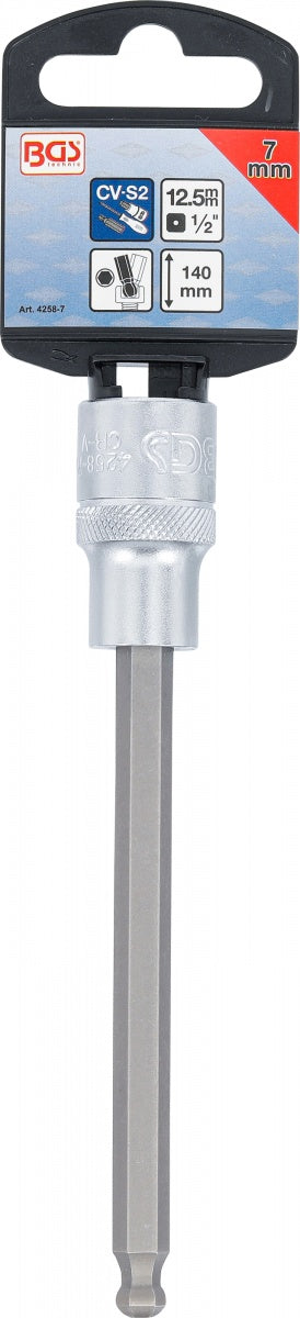 BIT SOCKET | LENGTH 140 MM | 12.5 MM (1/2") DRIVE | INTERNAL HEXAGON WITH BALL HEAD 7 MM (4258-7)
