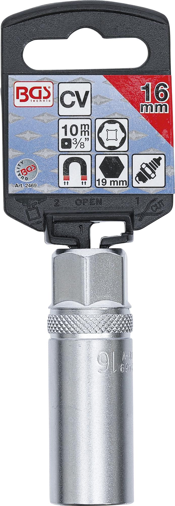 SPARK PLUG SOCKET WITH MAGNET, HEXAGON | 10 MM (3/8") DRIVE | 16 MM (2469)