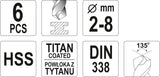 TWIST DRILL BIT SET HSS-TIN 6PCS 2-8MM (YT-44673)