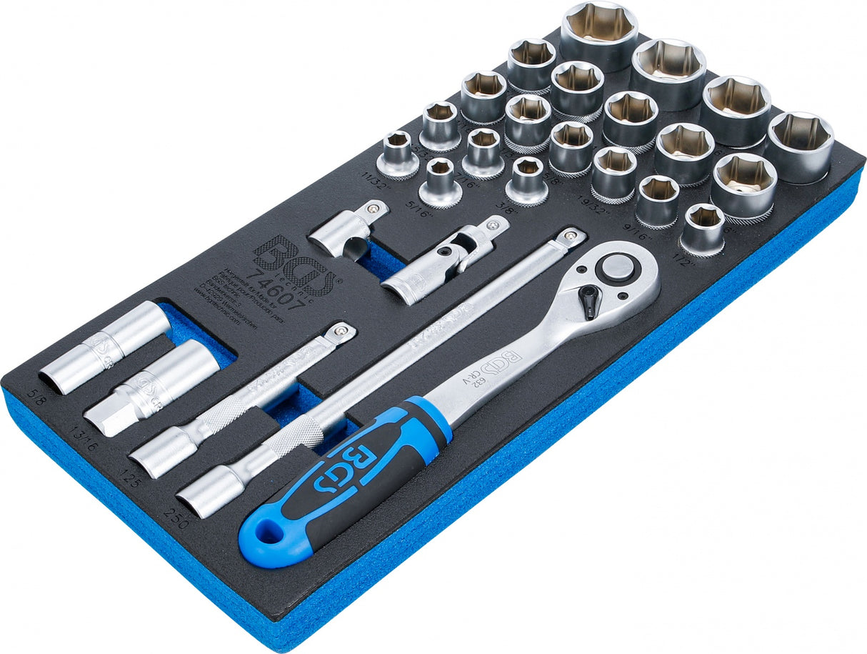 TOOL TRAY 1/3: SOCKET SET | INCH SIZES | 12.5 MM (1/2") | 27 PCS. (74607)