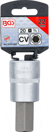 BIT SOCKET | 20 MM (3/4") DRIVE | INTERNAL HEXAGON 22 MM (5189-H22)