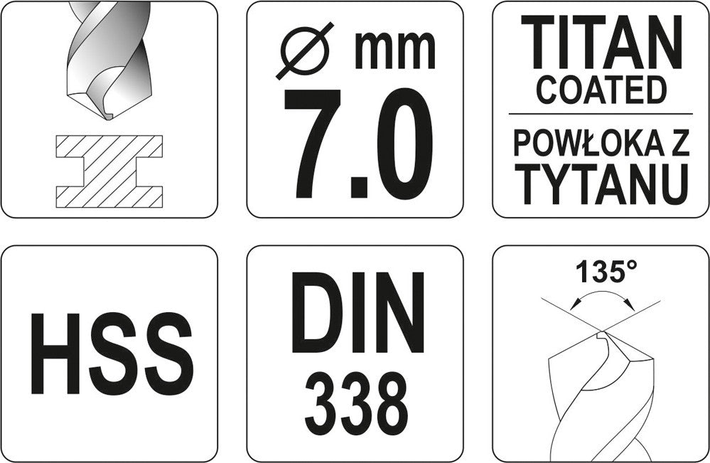 TWIST DRILL BIT HSS-TIN 7 MM (YT-44656)
