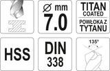 TWIST DRILL BIT HSS-TIN 7 MM (YT-44656)