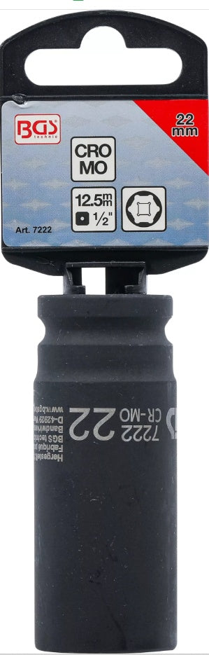 IMPACT SOCKET HEXAGON, DEEP | 12.5 MM (1/2") DRIVE | 22 MM (7222)