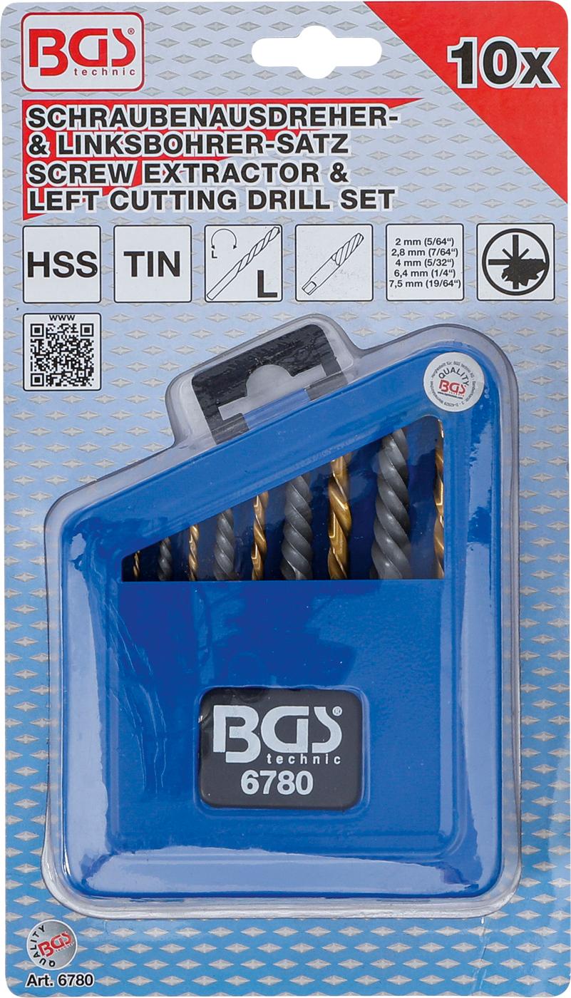 SCREW EXTRACTOR & LEFT CUTTING DRILL SET | HSS | TITANIUM NITRATED | 2 - 7.5 MM | 10 PCS. (6780)