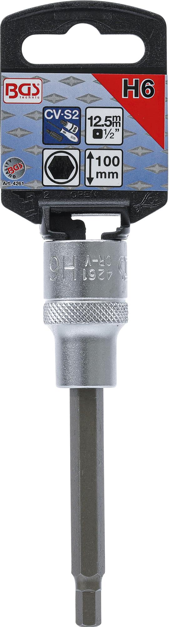 BIT SOCKET | LENGTH 100 MM | 12.5 MM (1/2") DRIVE | INTERNAL HEXAGON 6 MM (4261)