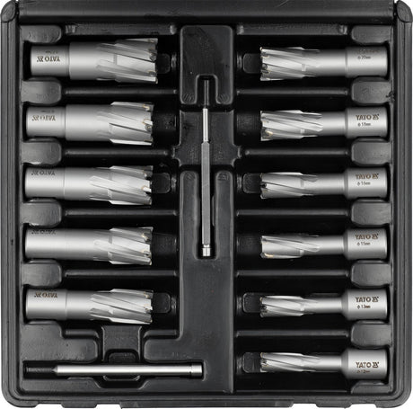 TCT CORE DRILL BIT SET FOR HARD METAL | WELDON TYPE | 12-27 MM | 13 PCS (YT-43413)