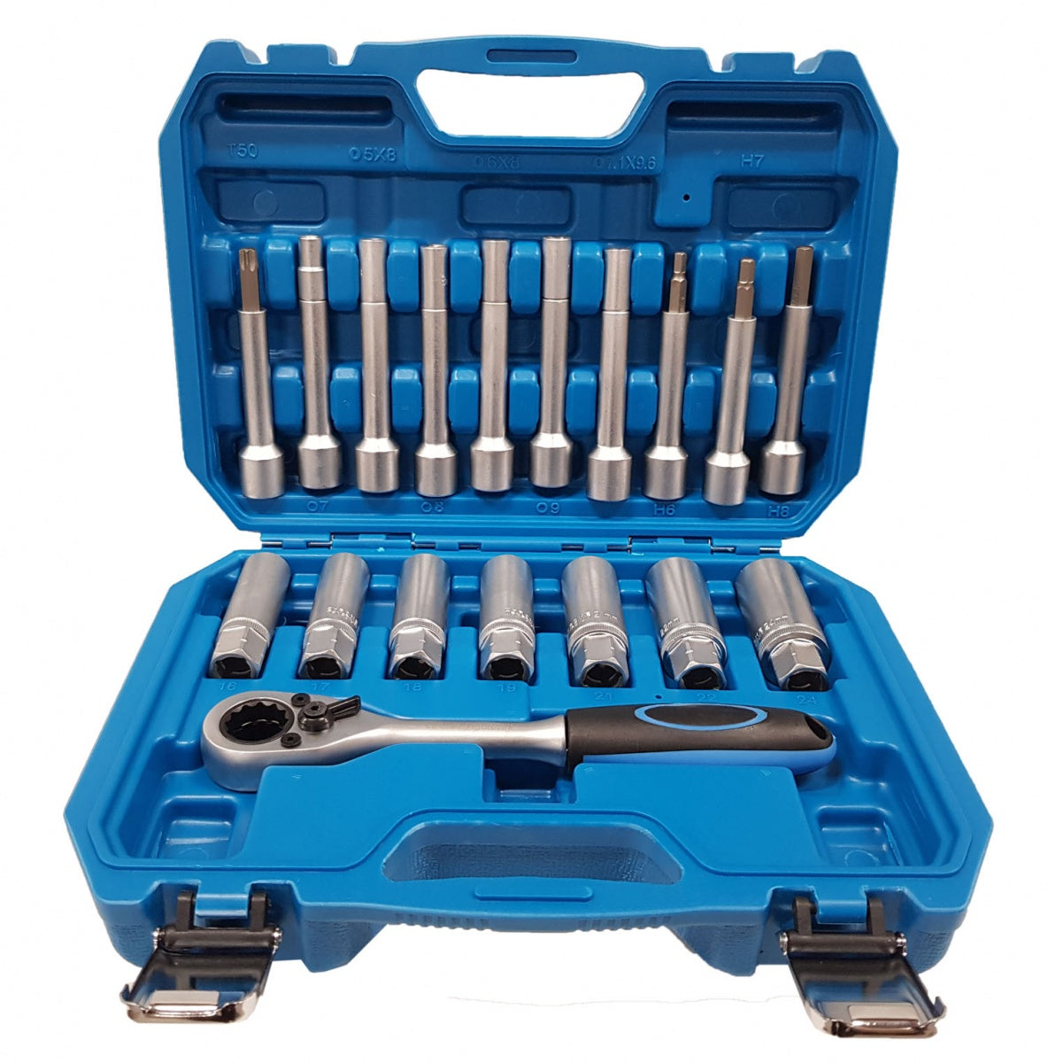 PASS-THROUGH SOCKET SET FOR SHOCK ABSORBERS WITH RATCHET | 18 PCS. (ST018)