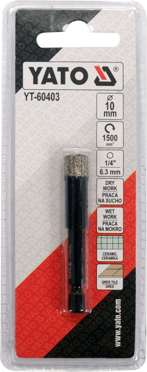 VACUUM DIAMOND DRILL WITH HEX SHANK-10MM (YT-60403)