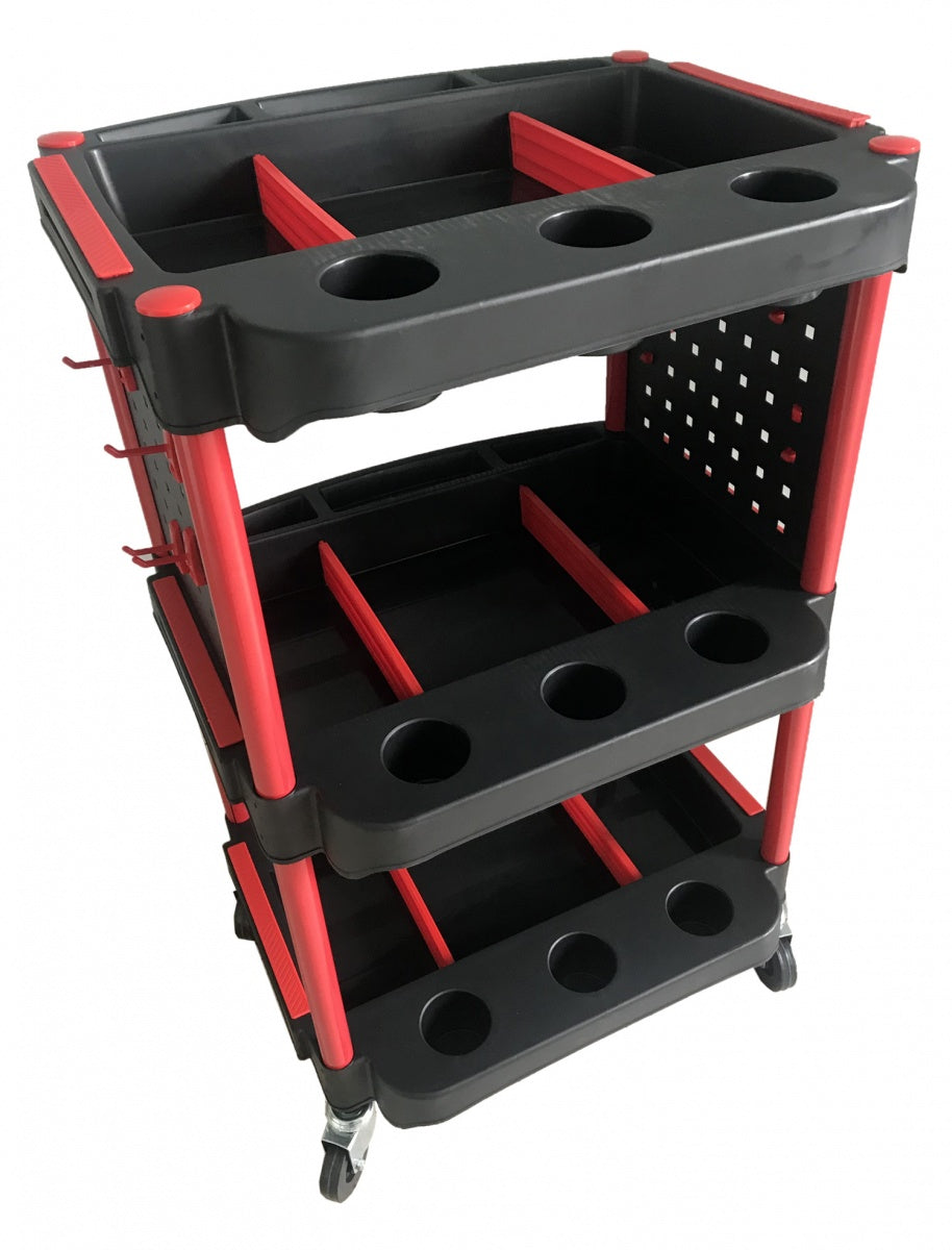 WORKSHOP TROLLEY | 3-LEVEL COMPOSITE WITH PARTS STORAGE | + 2 PERFORATIONS WITH 8 HOOKS (WT3P)