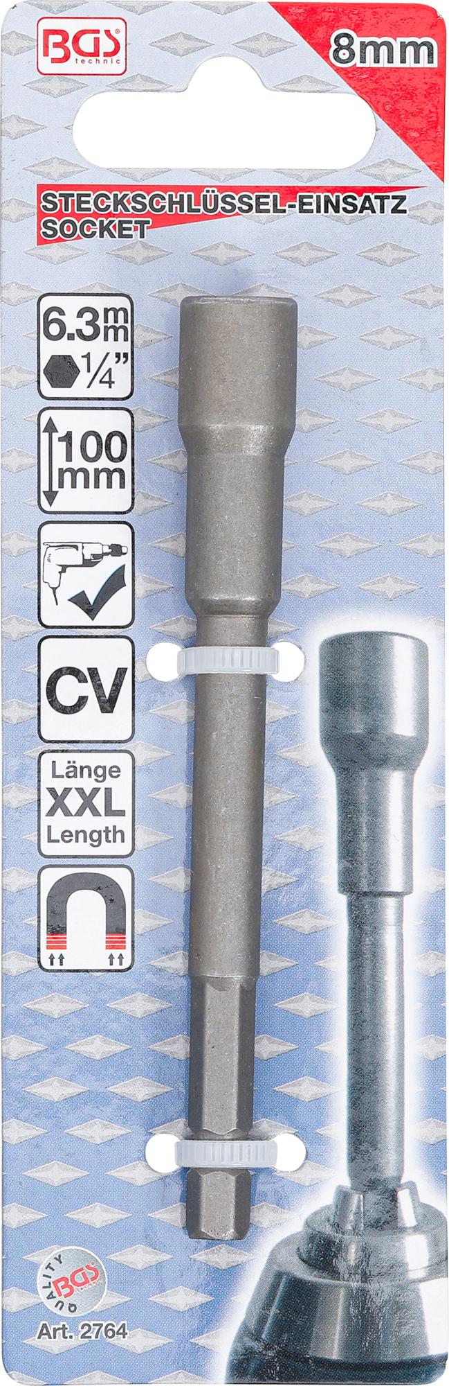 SOCKET, HEXAGON | EXTRA LONG | FOR ELECTRIC DRILLS | 6.3 MM (1/4") DRIVE | 8 MM (2764)