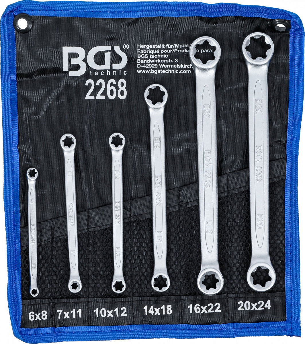 DOUBLE RING SPANNER SET WITH E-TYPE RING HEADS | E6 X E8 - E20 X E24 | 6 PCS. (2268)