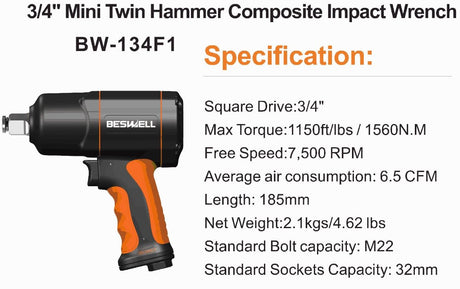 PNEUMATIC IMPACT WRENCH | 20 MM (3/4") | 1492 NM (BW-134F1)
