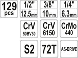 SOCKET SET 1/4", 3/8", 1/2" 129PCS (YT-38881)