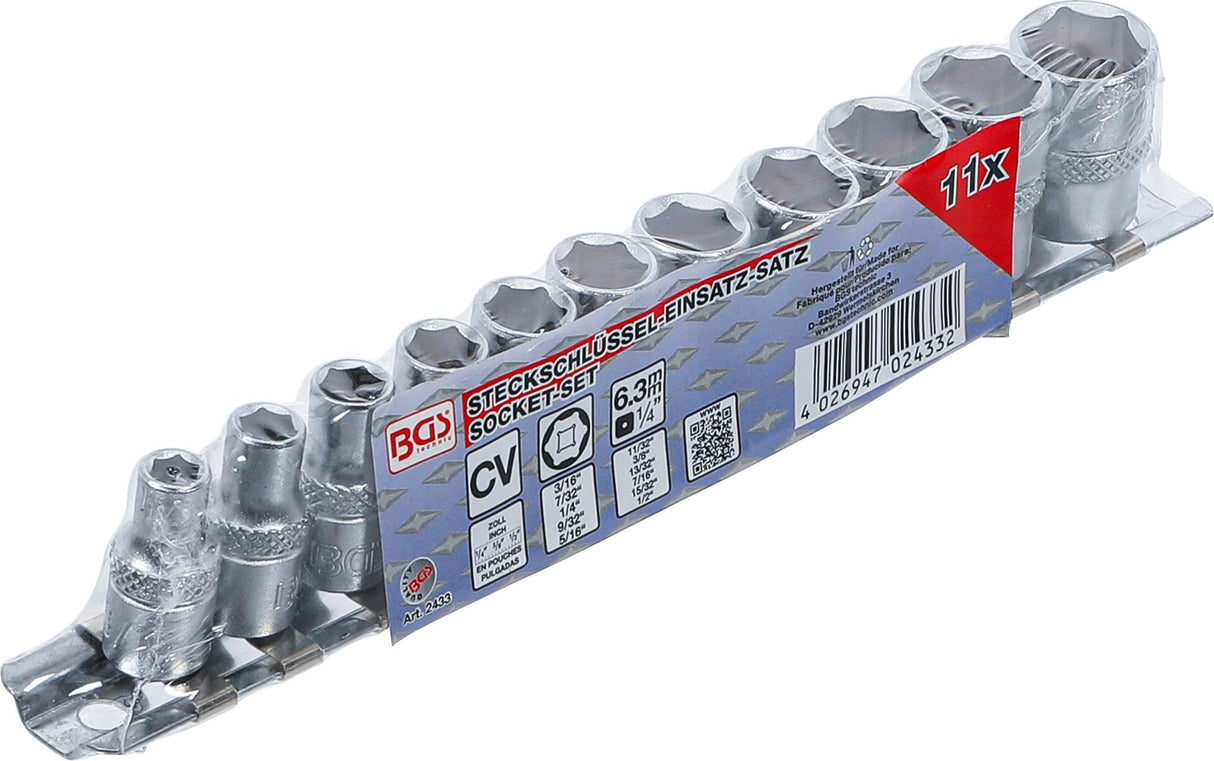 SOCKET SET, HEXAGON | 6.3 MM (1/4") DRIVE | INCH SIZES | 11 PCS. (2433)