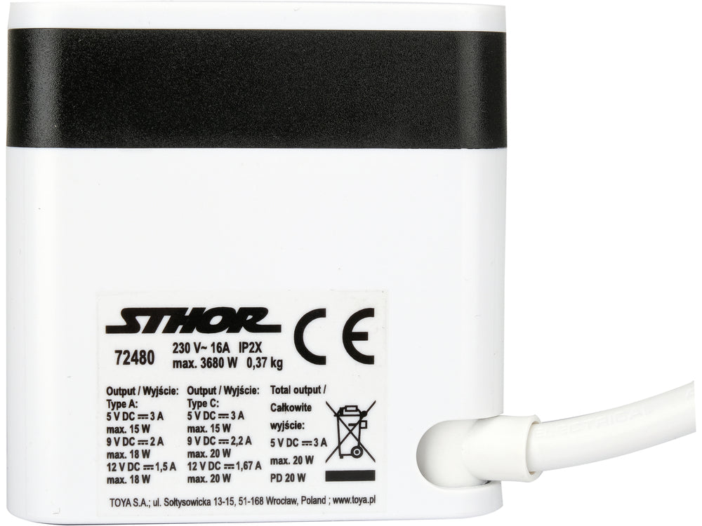 POWER CORD/EXTENSION CORD WITH GROUND IN CUBE SHAPE | 5 SOCKETS + USB | 1.0 MM2 | 1.4 M (72480)