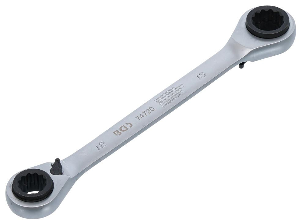 RATCHETING RING SPANNER | DOUBLE-ENDED WITH SWITCH | 4-IN-1 | 12 X 13 - 14 X 15 MM (74720)