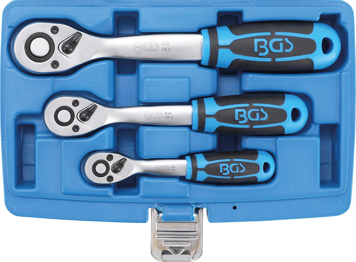REVERSIBLE RATCHET SET | FINE TOOTH | 6.3 MM (1/4") - 10 MM (3/8") - 12.5 MM (1/2") | 3 PCS. (621)