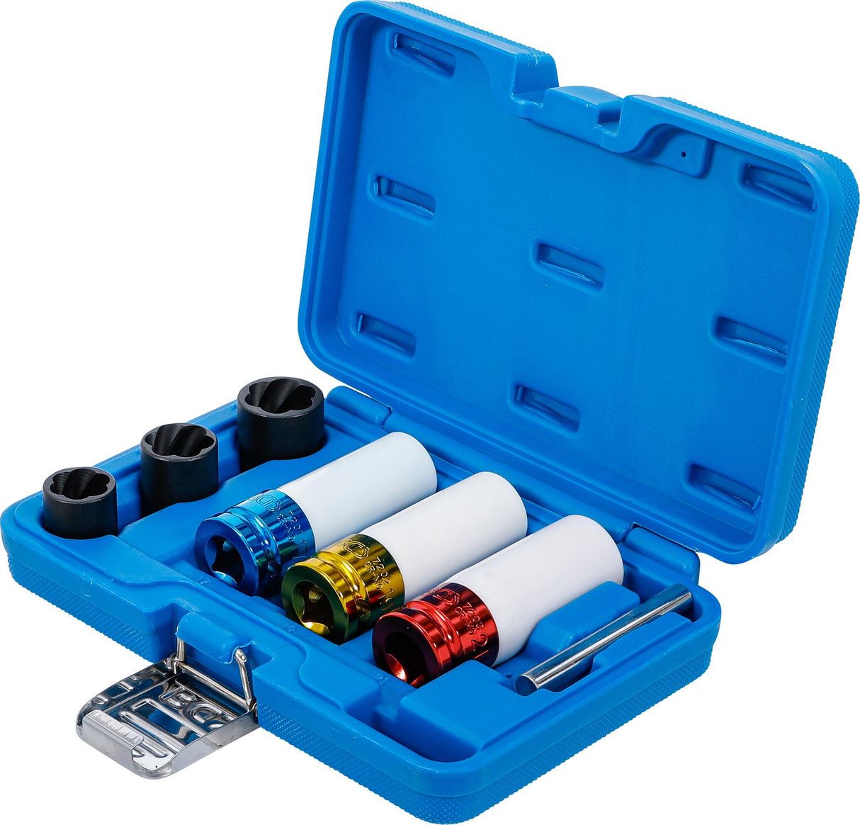 PROTECTIVE IMPACT SOCKET AND TWIST SOCKET SET (SPIRAL PROFILE) / SCREW EXTRACTOR | 12.5 MM (1/2") DRIVE | 17 - 21 MM | 7 PCS. (74297)
