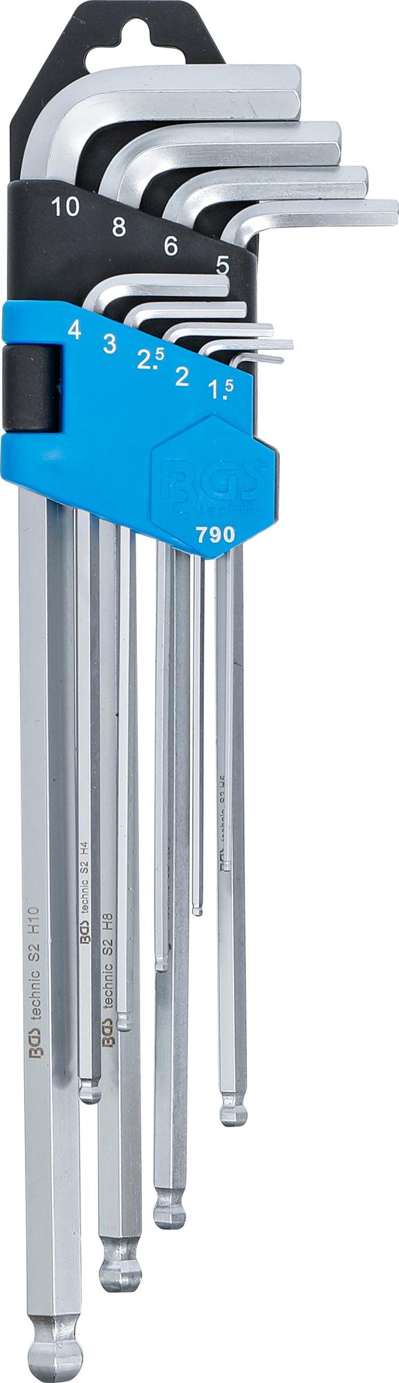 L-TYPE WRENCH SET | EXTRA LONG | INTERNAL HEXAGON / INTERNAL HEXAGON WITH BALL HEAD 1.5 - 10 MM | 9 PCS. (790)