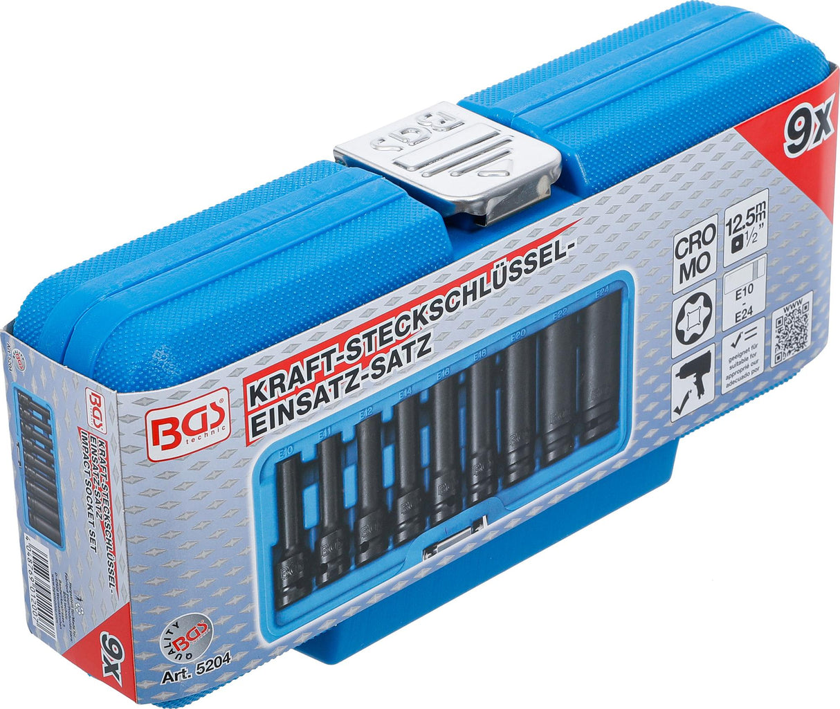 IMPACT SOCKET SET E-TYPE, DEEP | 12.5 MM (1/2") DRIVE | E10 - E24 | 9 PCS. (5204)