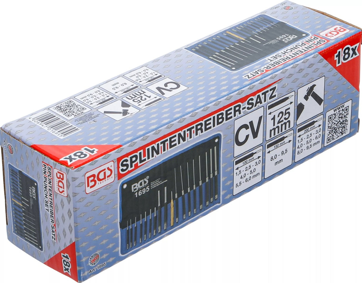 PARALLEL PIN PUNCH SET | 100-150-200 MM | 1.5 - 9.5 MM | INCL CENTRE PUNCHES | 18 PCS. (1695)