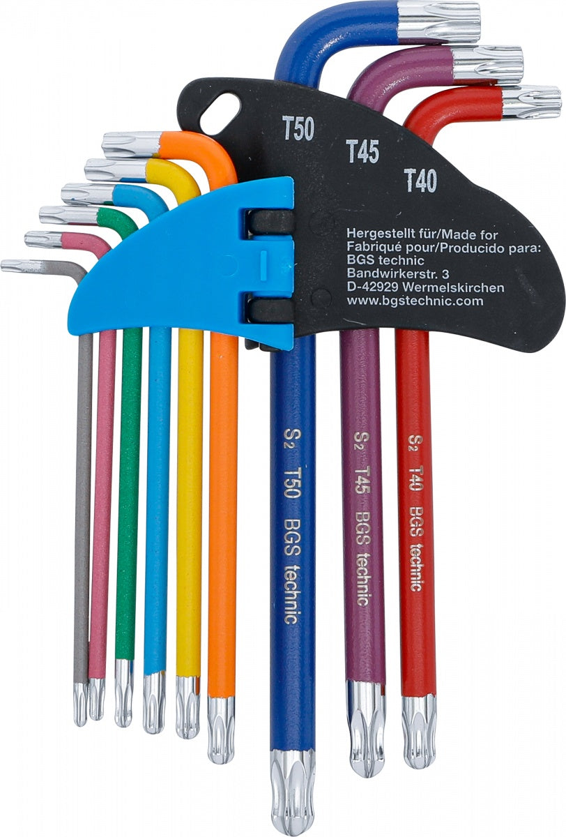 L-TYPE WRENCH SET | MULTICOLOUR | T-STAR (FOR TORX) WITH BALL HEAD T10 - T50 | 9 PCS. (74467)