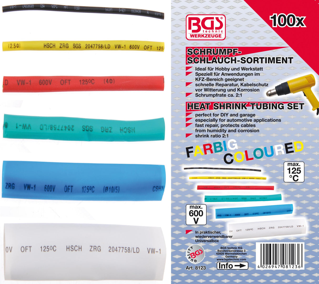 SHRINK TUBE ASSORTMENT | COLOURED | 100 PCS. (8123)