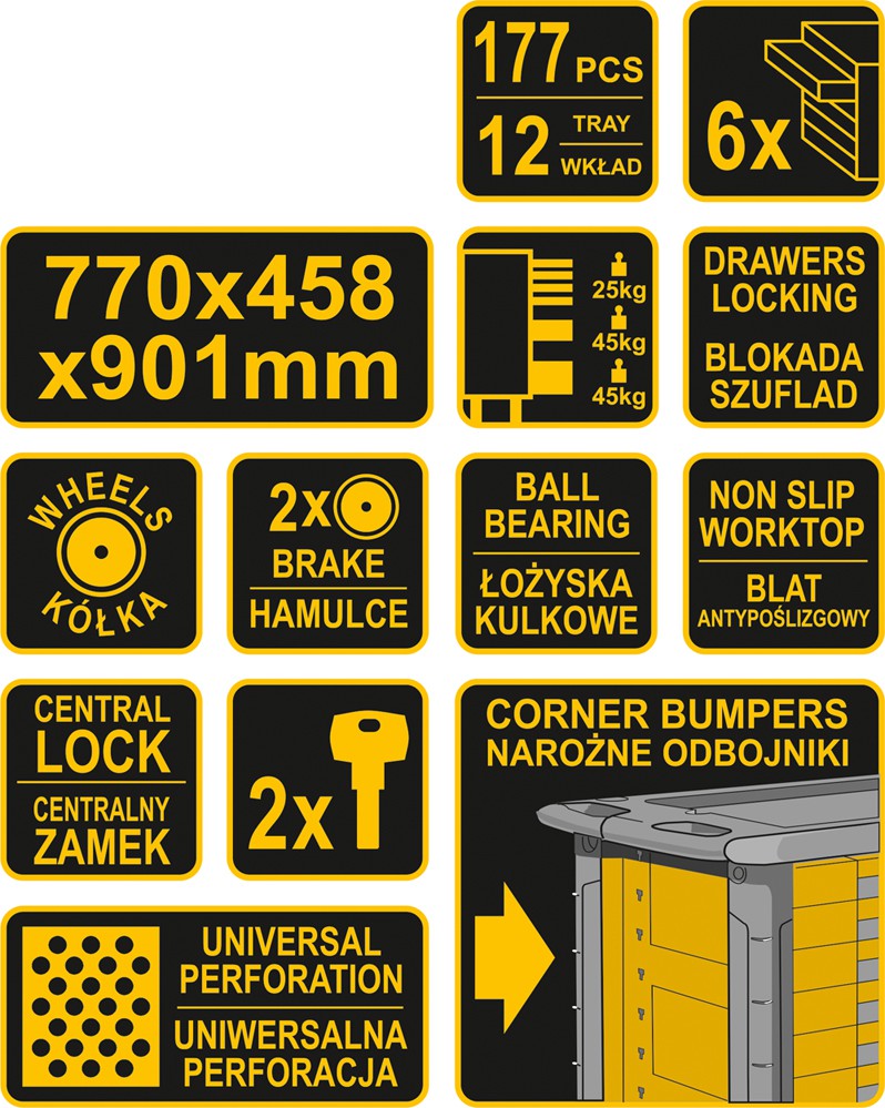 6 DRAWERS ROLLER CABINET W/ TOOL INSERT (58540)