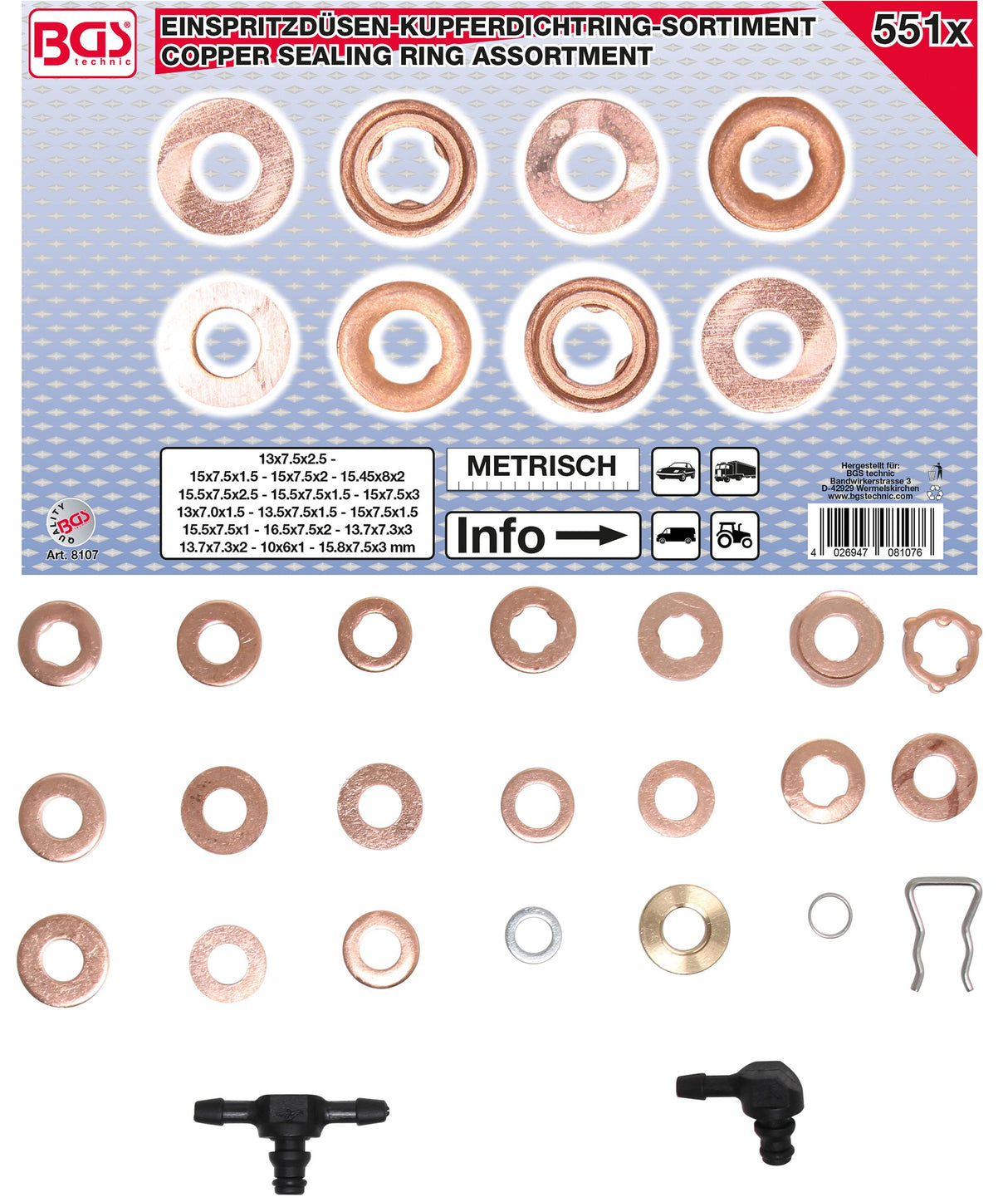 INJECTOR COPPER RING ASSORTMENT | 551 PCS. (8107)
