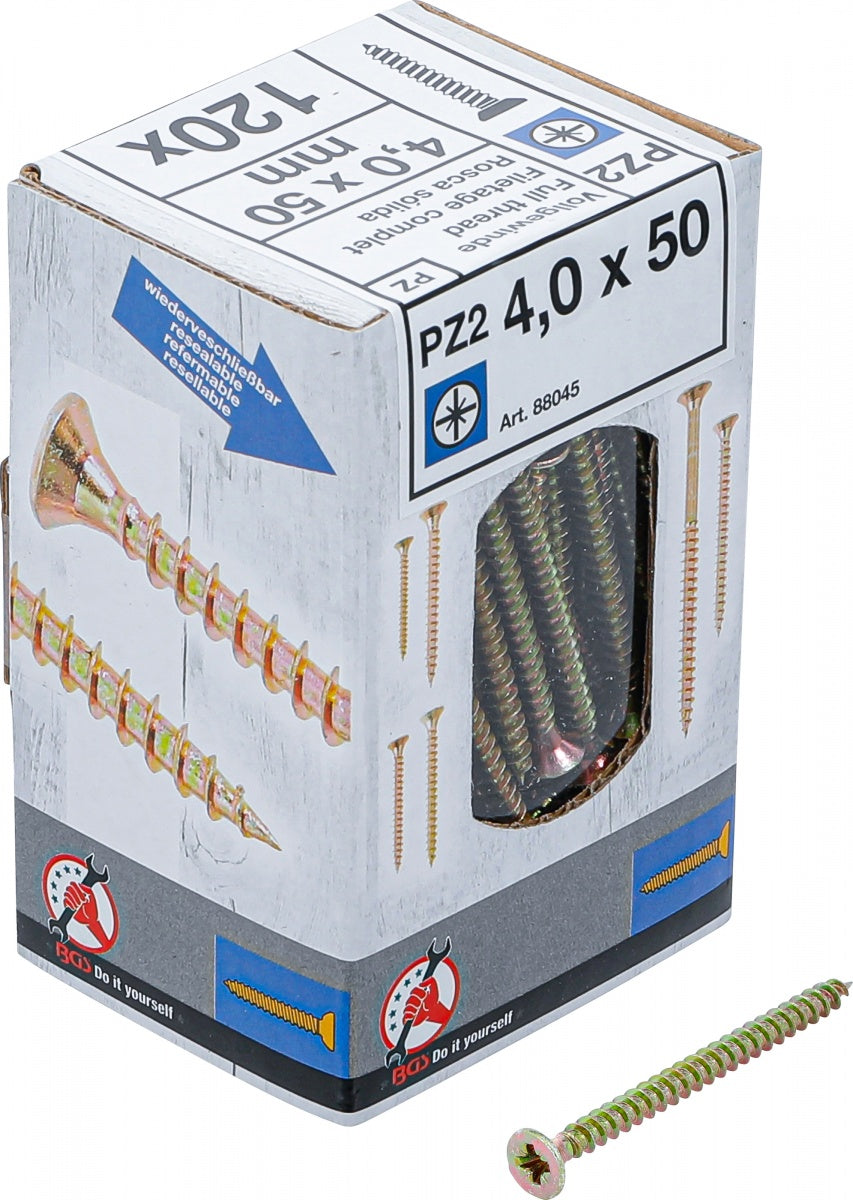 MULTI-PURPOSE SCREWS | CROSS SLOT PZ2 | 4.0 X 50 MM | 120 PCS. (88045)