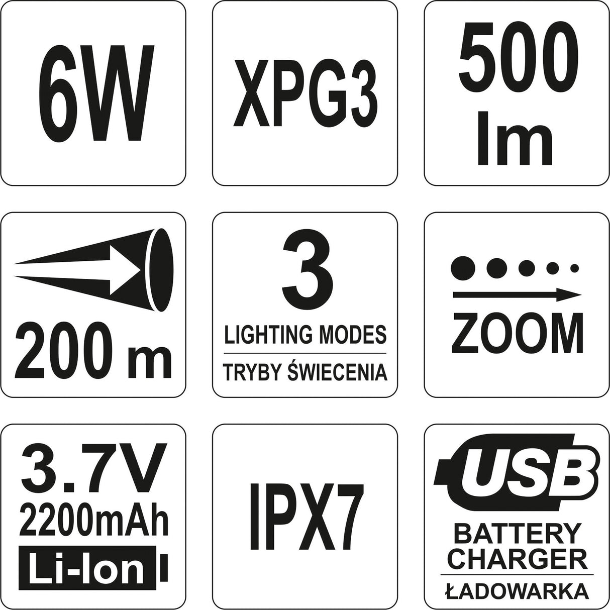 FLASHLIGHT 6W RECHARGEABLE (YT-08568)