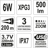 FLASHLIGHT 6W RECHARGEABLE (YT-08568)