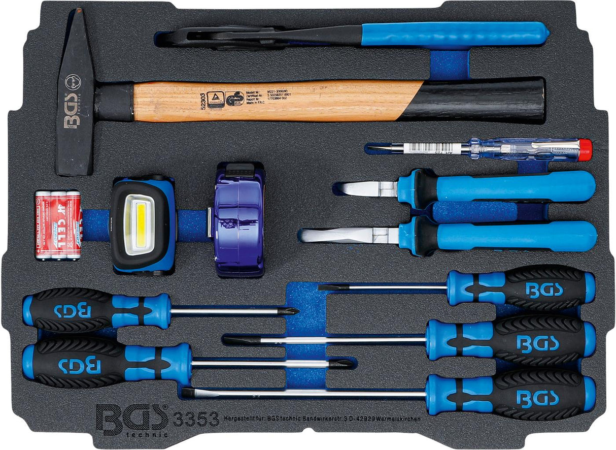 FOAM TRAY FOR BGS BOXSYS1 & 2: HAMMER, PLIERS, SCREWDRIVER SET | 12 PCS. (3353)