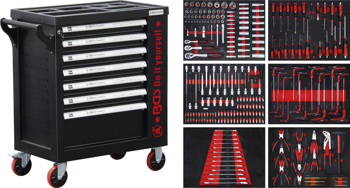 WORKSHOP TROLLEY | 7 DRAWERS | 1 SIDE DOOR | WITH 250 TOOLS (6058)