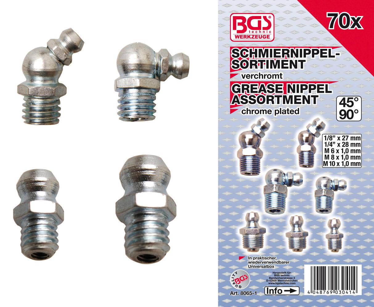 GREASE NIPPLE ASSORTMENT | METRIC / INCH SIZES | 70 PCS. (8065-1)