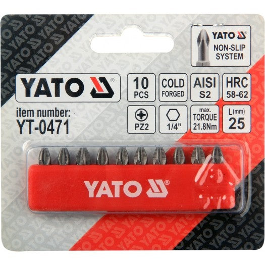 SCREWDRIVER BITS 10PCS  PZ2X25MM S2 (YT-0471)