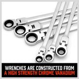 DOUBLE-SIDED LONG RATCHET WRENCHES | FLEX HEAD | WITH ADAPTERS | 8X9 - 17X19 MM | 10 PCS. (FMT10)
