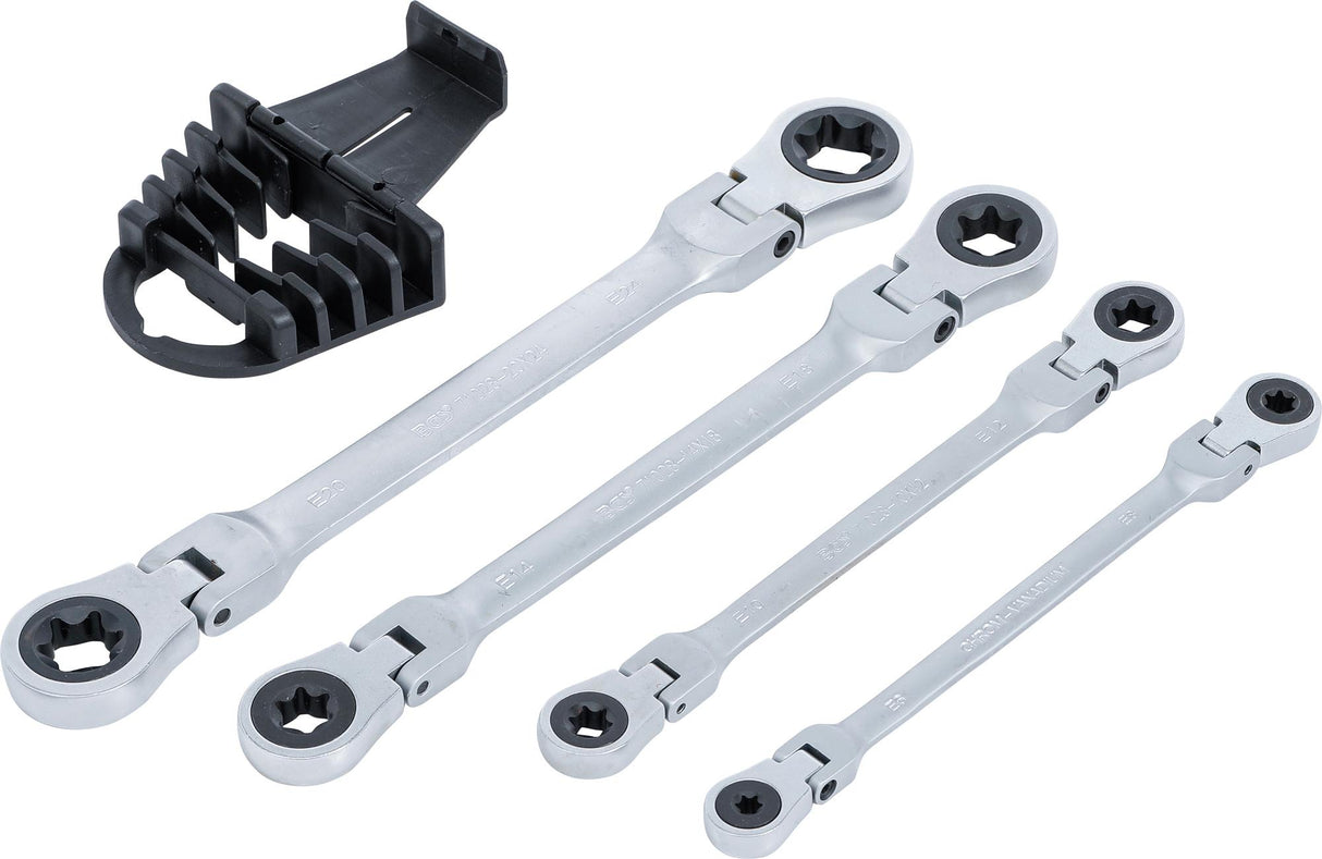 DOUBLE RATCHET RING SPANNER SET | ADJUSTABLE | WITH E-TYPE RING HEADS | E6 - E24 | 4 PCS. (71028)