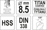 TWIST DRILL BIT HSS-TIN 8,5 MM (YT-44659)