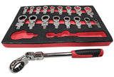 SET OF INSERTED FLEX RING WRENCHES | RATCHETING / STANDARD | 8 - 22 MM | 19 PCS. (RWS19)