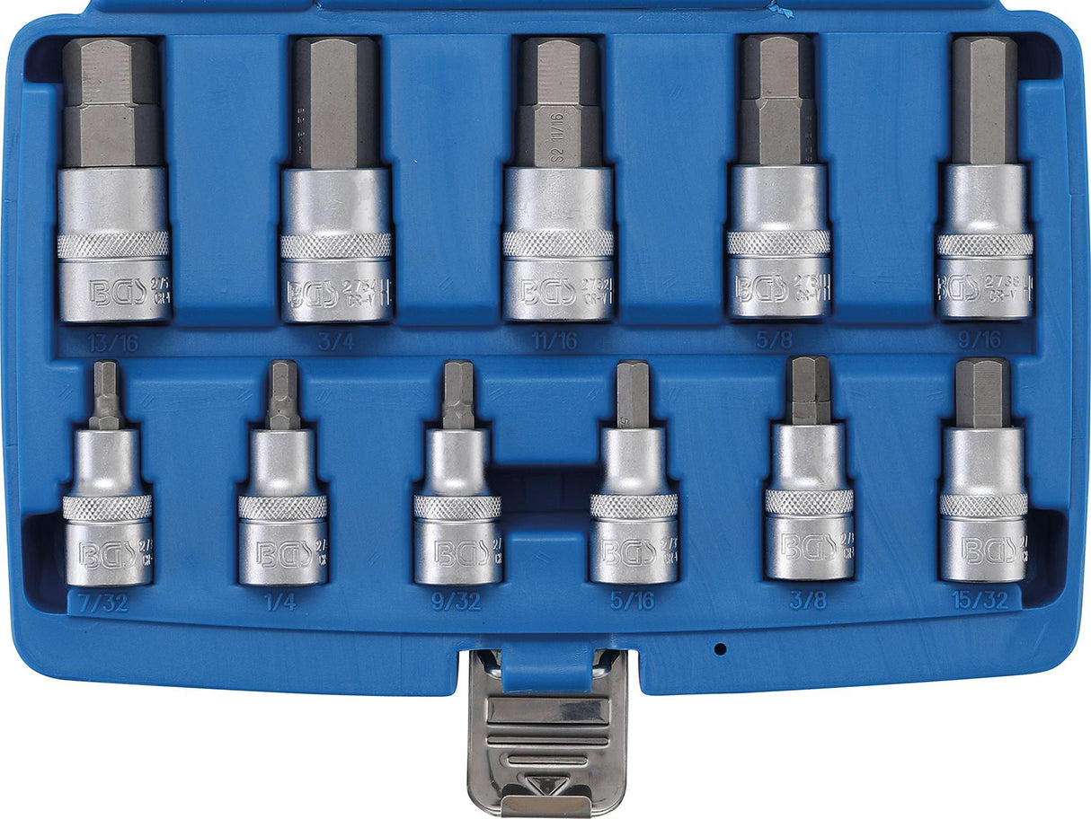 BIT SOCKET SET | 12.5 MM (1/2") DRIVE | INTERNAL HEXAGON 7/32" - 13/16" | INCH SIZES | 11 PCS. (5053)