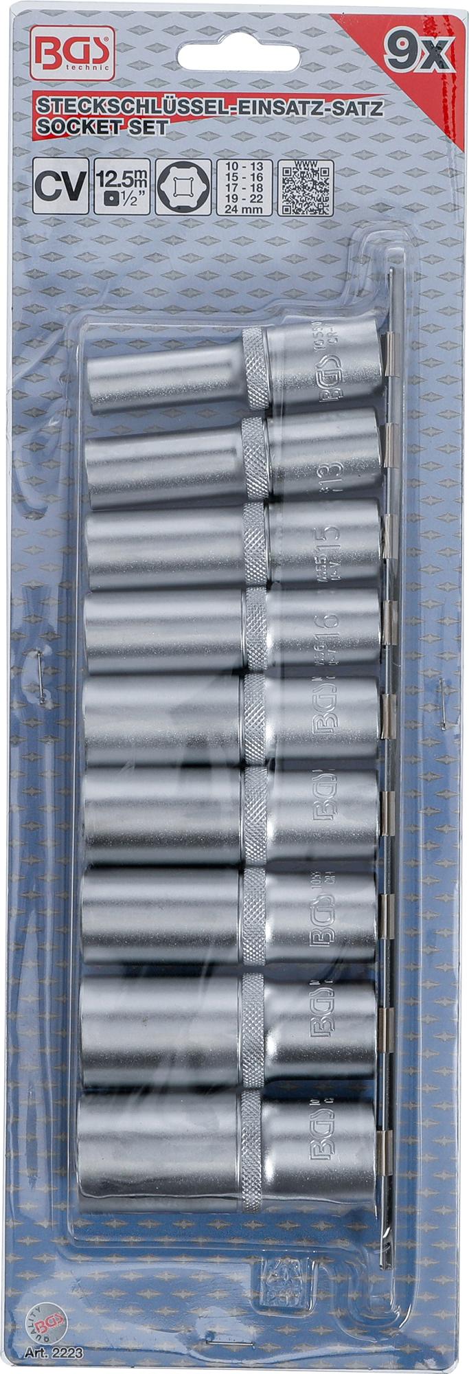 SOCKET SET, HEXAGON, DEEP | 12.5 MM (1/2") DRIVE | 10 - 24 MM | 9 PCS. (2223)