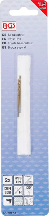 TWIST DRILL | HSS-G | TITANIUM-NITRATED | 1.5 MM | 2 PCS. (2040-1)