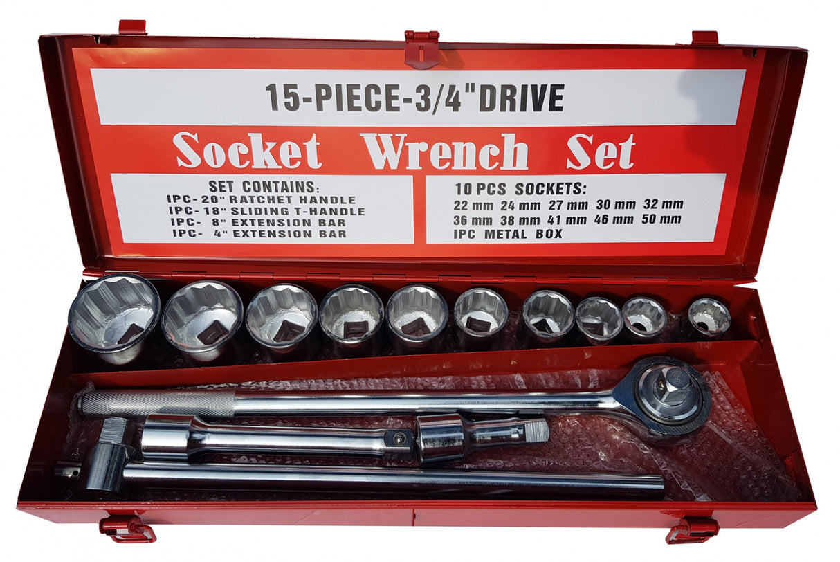 12-POINT SOCKET SET | METAL BOX | 20 MM (3/4") | 15 PCS. (SK780578)