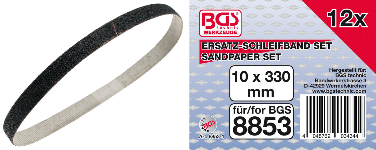 GRINDING BELT SET | FOR BGS 8853 | 10 MM X 330 MM | K 60 - 80 - 120 | 12 PCS. (8853-1)