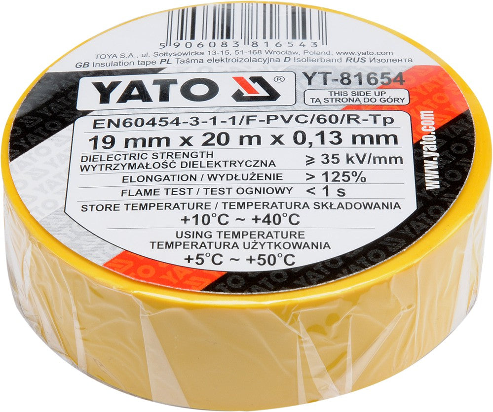 INSULATION TAPE 0.13MM 19MMX20M YELLOW (YT-81654)